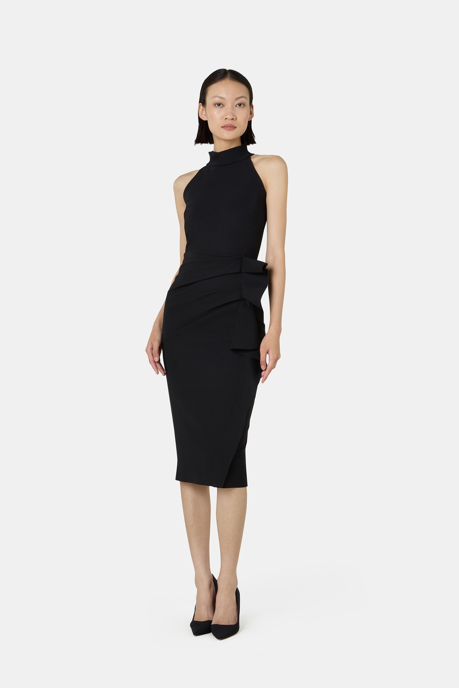 chiara boni halter dress Chiara Boni La Petite Robe Side Ruched Halter Gown With Asymmetric Ruffle, Passion, Women's, 16, Halter Neck Gowns