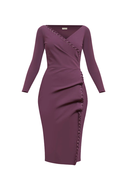 elegant sheath dress in plum-coloured jersey