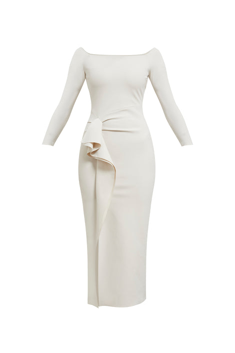 white long-sleeved midi dress